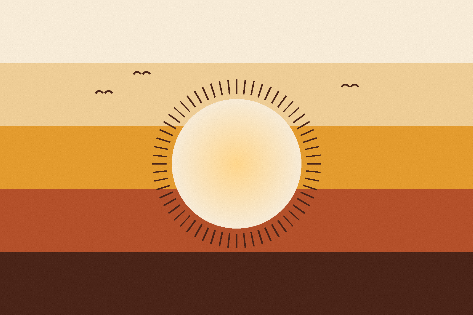 Illustrative sunset-sun artwork in terracotta and gold